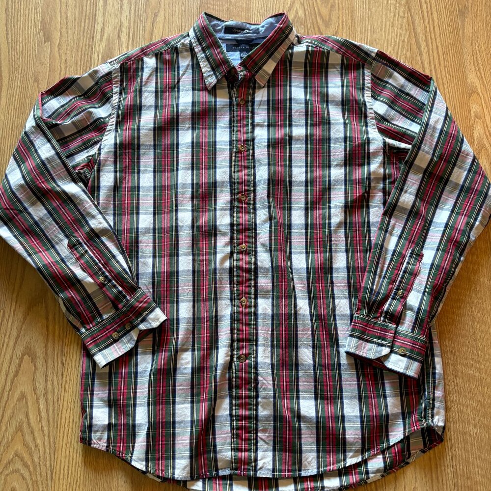 Men's Heritage Poplin Tommy Hilfiger Size Large Plaid Red Blue White Green